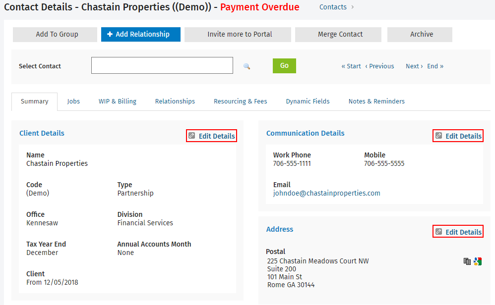 Edit contact details