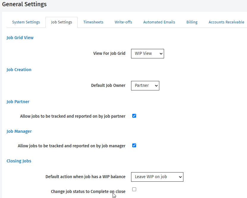 Edit general job settings