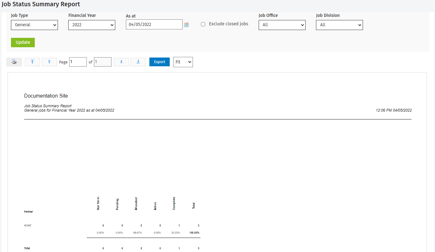 Job Status Summary report