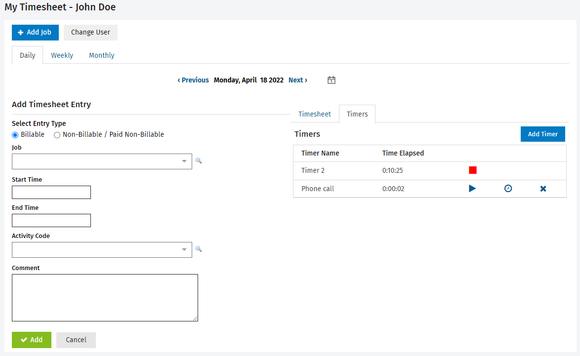 Use timesheet timers