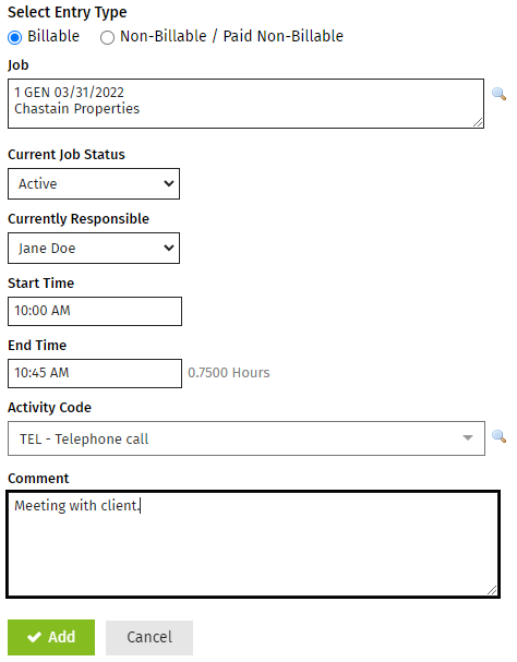 Add a timesheet entry